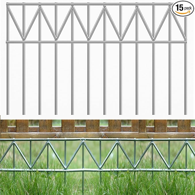 15 Pack 24" L x 15" H Animal Barrier Fence, Underground No Dig Fence Patented Product, 5.5mm Galvanized Stakes with 2 inch Spacing, Anti Digging for Dogs, Total 30Ft(L) X 15in(H) Silver