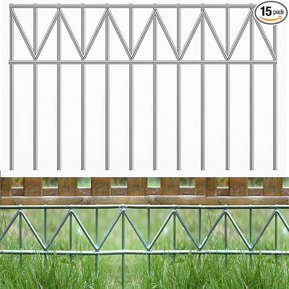 15 Pack 24" L x 15" H Animal Barrier Fence, Underground No Dig Fence Patented Product, 5.5mm Galvanized Stakes with 2 inch Spacing, Anti Digging for Dogs, Total 30Ft(L) X 15in(H) Silver