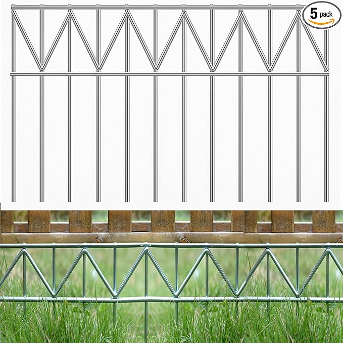 5 Pack 24" L x 15" H Animal Barrier Fence, Underground No Dig Fence Patented Product, 5.5mm Galvanized Stakes with 2 inch Spacing, Anti Digging for Dogs, Total 10Ft(L) X 15in(H) Silver