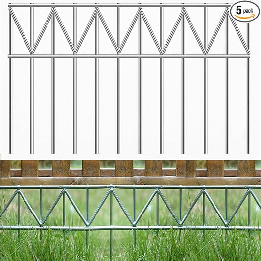 5 Pack 24" L x 15" H Animal Barrier Fence, Underground No Dig Fence Patented Product, 5.5mm Galvanized Stakes with 2 inch Spacing, Anti Digging for Dogs, Total 10Ft(L) X 15in(H) Silver
