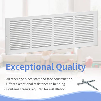 24"W x 8"H [Duct Opening Size] Steel Return Air Grille, Air Return Vent Cover for Ceiling and Sidewall - HVAC Air Vent Covers - [Outer Dimensions: 25.75"W x 9.75"H]