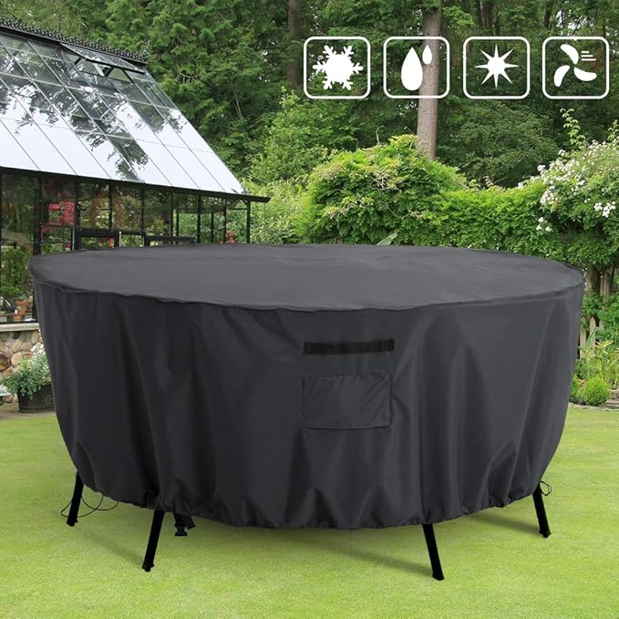 Tempera Patio Round Furniture Cover , Anti-Fading and UV Resistant Sectional Sofa , Outdoor Table Cover Waterproof, 110"D x 27.8"H, Space Grey