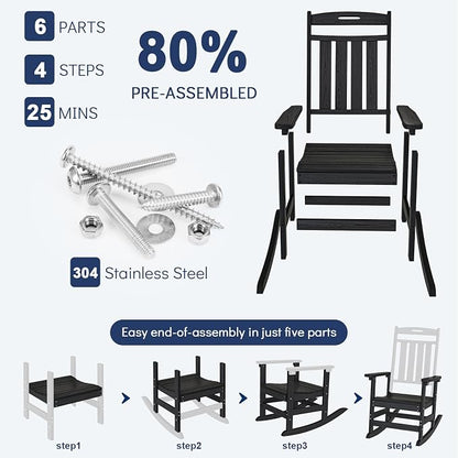 Oversized HDPE Outdoor Rocking Chair Set of 2, All-Weather, Extra Large & Extra - Image 9