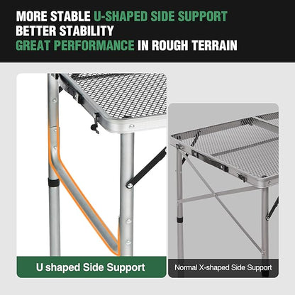 RedSwing Portable Grill Table for Outside, Aluminum Folding Grill Stand Table for Outdoor Camping Picnic BBQ, Lightweight Adjustable Height, 36"x24"x15"/28" Sliver