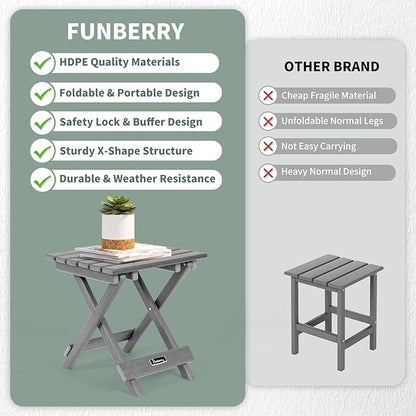 FUNBERRY Outdoor Folding Adirondack Side Table, Portable No Assembly Patio End Table HDPE All Weather