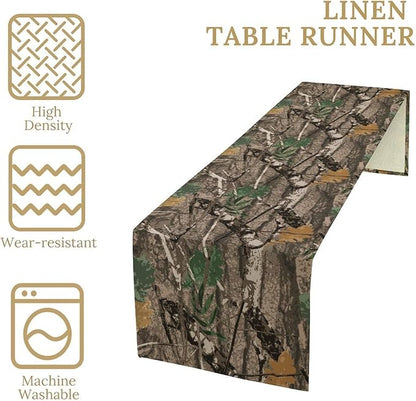 Camo Branches Table Runner, Camo Tree Hunting Oak Table Runner for Dining Home Party Cafe Holiday 13x60in