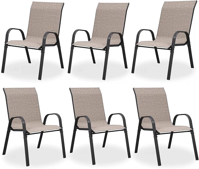Patio Chairs Set of 6, Stackable Dining Chairs High Back, Breathable Fabric and by VonzoyHome
