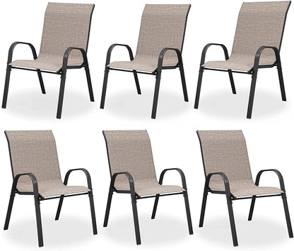 Patio Chairs Set of 6, Stackable Dining Chairs High Back, Breathable Fabric and by VonzoyHome