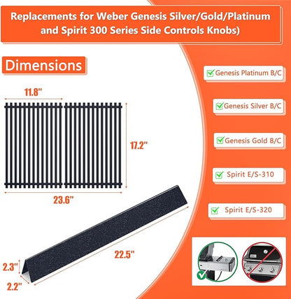 22.5" Flavorizer Bars & 17.5" Grill Grates for Weber Genesis Silver B/C, Genesis Gold Platinum B/C, Weber Spirit 300 with Side Knobs, Spirit 700, Grill Parts for Weber Spirit 900, Weber 7537 7525