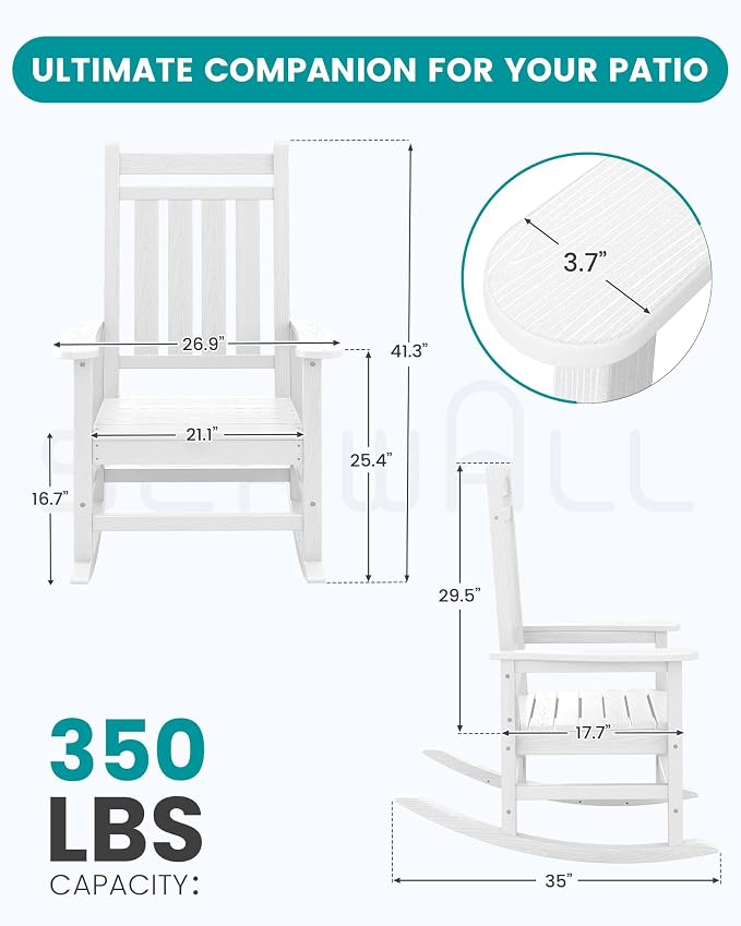 SERWALL Outdoor Rocking Chair Set of 2, Adult HDPE Rocking Chair, Oversized - Image 3