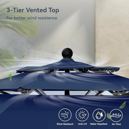 PHI VILLA 10ft Outdoor Patio Umbrellas, 3 Tier Vented Table Umbrella, 1.5" Pole - Image 8