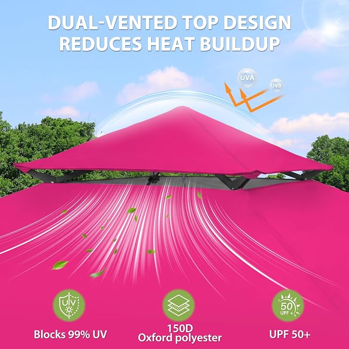 EAGLE PEAK 13x13 Pop Up Canopy Tent, Auto Extended Eaves, Deep Pink | Easy Setup - Image 2