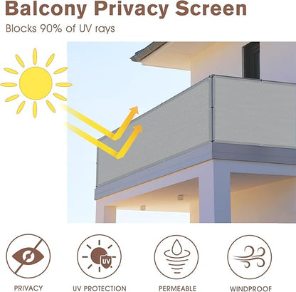SUNNY GUARD 3'x16' Light Grey Balcony Deck Privacy Screen Fence, Apartments Railing Screen, Heavy Duty Wind Screen for Outdoor, Deck，Backyard,Patio Privacy（We Make Custom Sizes）