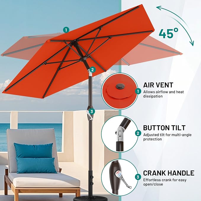 7.5FT Patio Umbrella Table Market Umbrella w/Tilt and Crank, Heavy-Duty Outdoor - Image 3