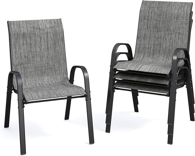 Patio Dining Chairs Set of 4, Stackable Dining Chairs High Back, Breathable by VonzoyHome