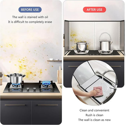 4 Sided Grease Splatter Guard Foldable Splatter Guard for Stove Stainless Steel Oil Splatter Screens Backsplash for Wall Gas Range Frying Pan Camping (11.8×31.5×15.7inches)