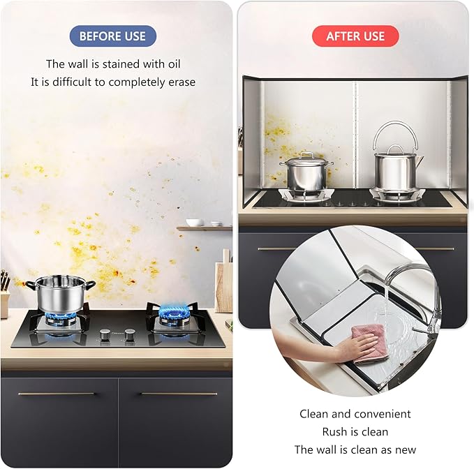 4 Sided Grease Splatter Guard Foldable Splatter Guard for Stove Stainless Steel Oil Splatter Screens Backsplash for Wall Gas Range Frying Pan Camping(Size:15.7×31.5×15.7inches)