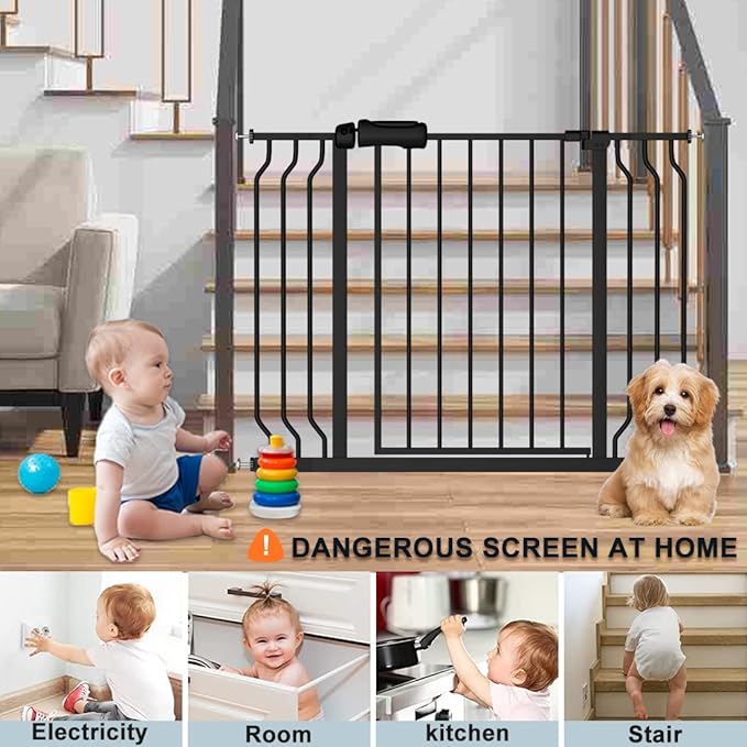 Extra Wide Baby Gate 67-71.5 Inch Wide Walk Through Pressure Mounted Auto Close Large Long Tension Gate for Dog and Cats Black