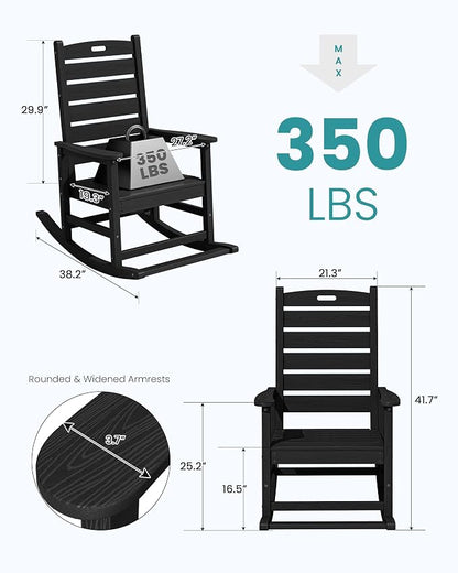 SERWALL Outdoor Rocking Chair Set of 4, Oversized HDPE Rocker, All Weather - Image 3
