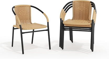 EMMA + OLIVER Beige PE Rattan Stackable Patio Dining Chair, Indoor/Outdoor Use - Image 8