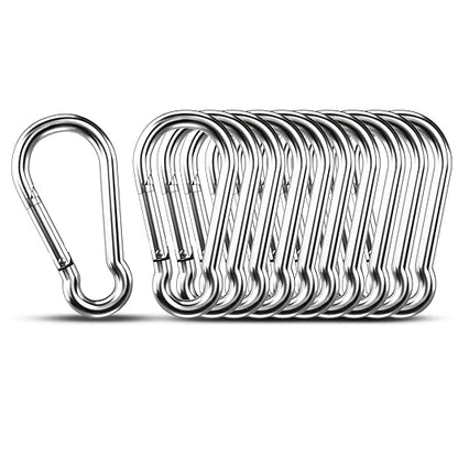 Carabiner Clip Hooks, 10pcs 3.15 inch Carabiners Heavy Duty, 304 Stainless Steel Spring Snap Hook Fits Camping Hiking, Metal Clips for Rope Chain Keys Rings