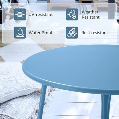 Small Patio Side Table, Round Metal Side Table, Weatherproof, Portable, Outdoor End Table for Garden, Balcony, Yard (Peacock Blue)