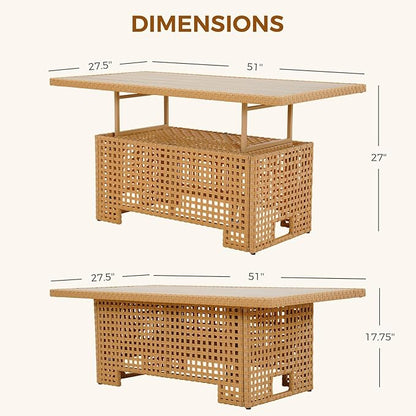 Grand patio 11-Piece Wicker Patio Furniture Set with Lift Top Coffee Storage Table, Outdoor Conversation Set Sectional Sofa with Water Resistant Thick Cushions, Cream