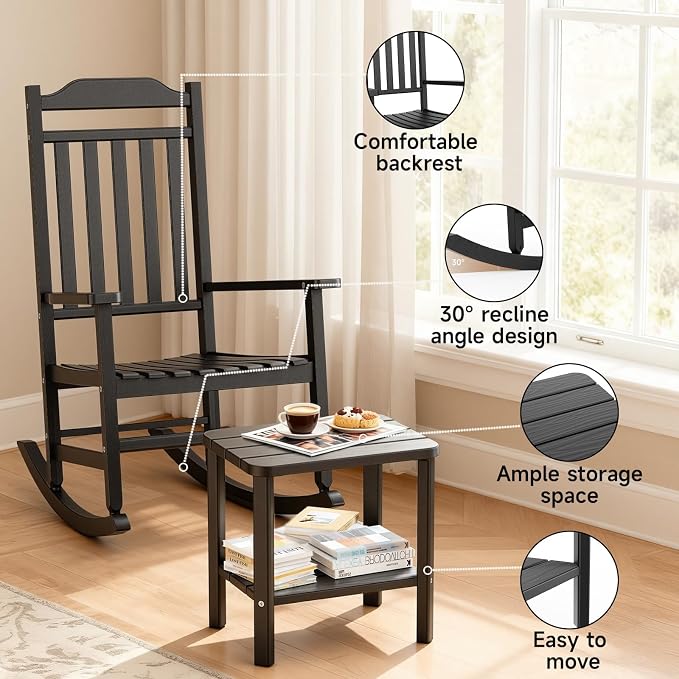 3 Piece Outdoor Rocking Bistro Set, Resin Rocking Chairs Outdoor Indoor - Image 4