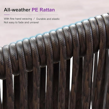 PURPLE LEAF 5 Pieces Outdoor Round Dining Set Patio Oversize Table and Chairs Set Aluminum Rattan Wicker Patio Furniture Set for Lawn Backyard Deck Brown