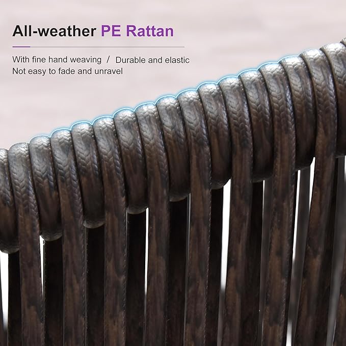 PURPLE LEAF 5 Pieces Round Outdoor Dining Set Patio Table and Chairs Set Aluminum Wicker Rattan Patio Furniture Set for Lawn Garden Porch Brown