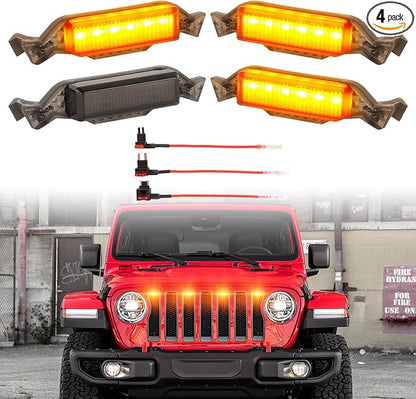 Led Grill Grille Lights fit for 2019 2020 2021 2022 2023 Jeep Wrangler JL JLU Rubicon Sahara Sport Front Grille Grills Light Front Headlights Wrangler JL Jlu 2018-2023 4Pcs Amber Led (Amber JL 4P)