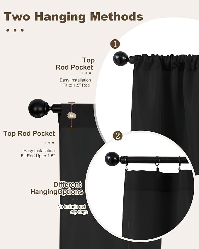 Outdoor Curtains for Patio Waterproof Rod Pocket 4 Pcs 54x84 Inch Black | - Image 3
