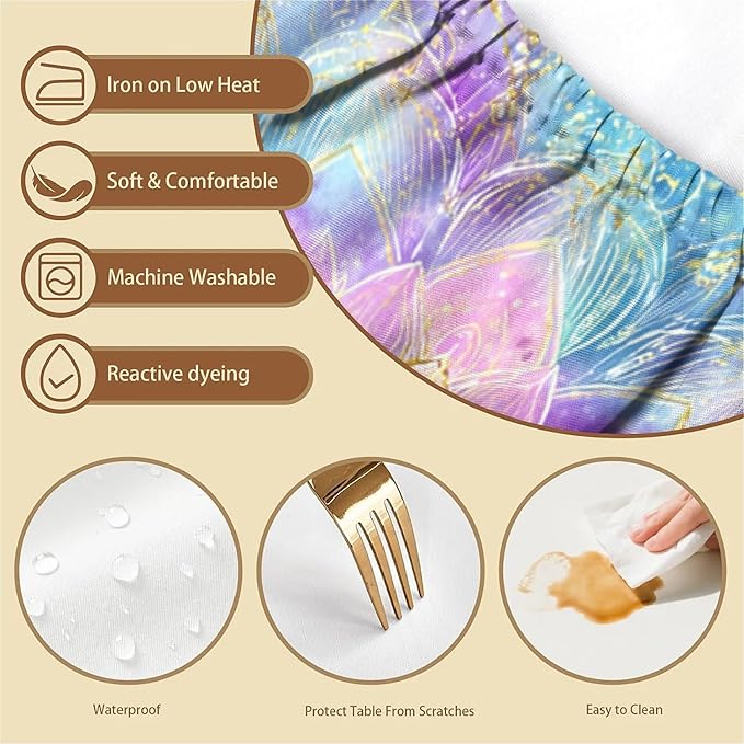 Rectangle Table Cloth Cover Waterproof Elastic Fitted Polyester Fitted Tablecloths for 4 Foot Tables for Indoor,Picnic, Camping, Outdoor （48" x 24"，Datura）