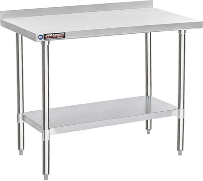 DuraSteel NSF Commercial Kitchen Table - 24 x 48 Inch Cooking Prep Stainless Steel Kitchen Island Workstation w/ Adjustable Under Shelf - Heavy Metal Backsplash Workbench For Restaurant, Home, Garage