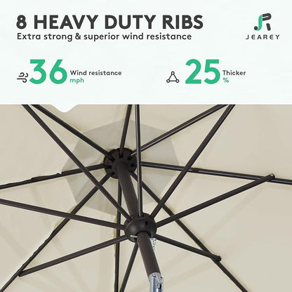 JEAREY 9FT Outdoor Patio Umbrella, Market Umbrella, Tan | Outdoor Table - Image 6