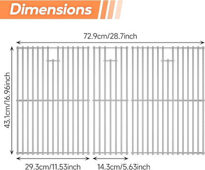 16.96 inch Stainless Steel Cooking Grates for Nexgrill 720-0882A Evolution Infrared Plus 5-Burner, Stainless Steel Gas Grills Grates Replacement Parts, Solid Rod Grill Cooking Grids, 3 Pack