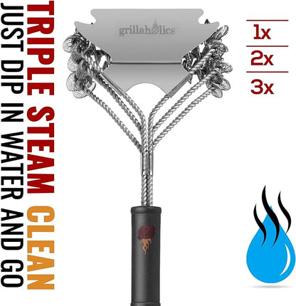 Grillaholics Grill Brush for Outdoor Grill - Safe Bristle Free BBQ Brush with Built-in Scraper – The Perfect Grilling Accessory for Cleaner Grilling