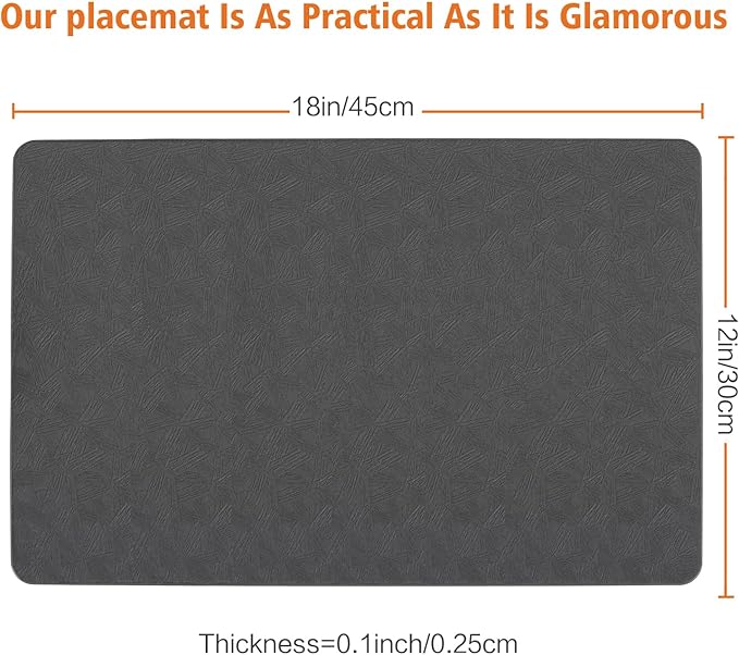 Vinyl Placemats Set of 12 Heat Resistant Easy Clean Non-Slip Place Mats for Dining Table. Faux Leather Waterproof Stain Resistant Wipeable Washable PU Table Mats(12, Gray)