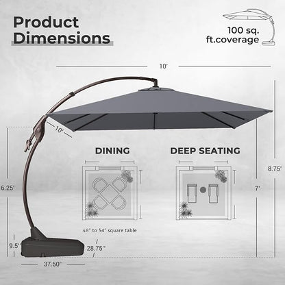 Grand patio 10x10 FT Sunbrella Cantilever Square Umbrella, Charcoal | Large - Image 4