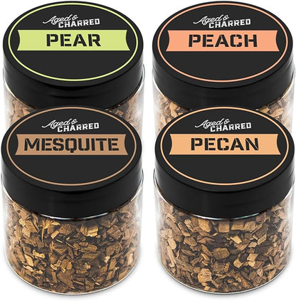 400 Cocktail Smoker Wood Chips - Combo Flavors Big Pack - Pear, Peach, Mesquite, Pecan - Whiskey Smoker Wood Chips for Bourbon, Rum & Cocktail Smoker Kits