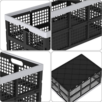4 Pack Collapsible Plastic Storage Crates, Utility Folding Milk Crates, Folding Basket, 66 L