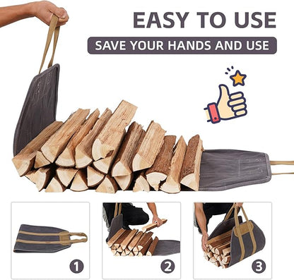 1MORE Firewood Carrier - Wood Carrier for Firewood,Log Carrier for Firewood Tote Bag, 40"X19" Canvas Firewood Carrier, Water Resistant Log Tote Wood Carrying Bag With Handles,Fireplace Tools. Grey