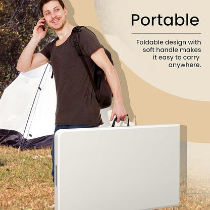 8 Feet Foldable Table with Built in Handle & Steel Legs | Heavy Duty Portable | Perfect for Party, Dining, Wedding, Events, Picnic Indoor, Outdoor, Camping, Utility, Temporary