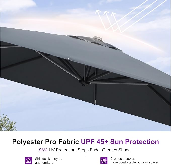 PURPLE LEAF Outdoor Umbrella 8' x 8' Square Premium Protection Light Grey | - Image 5