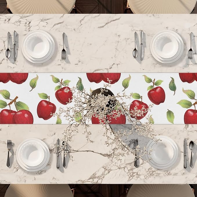 Apples Leaves Table Runners 108 Inches Long Table Runner Washable Kitchen Dining Tabletop Decor for Indoor Outdoor Party Wedding Dining Room Coffee Table Decoration 13x108 Inch