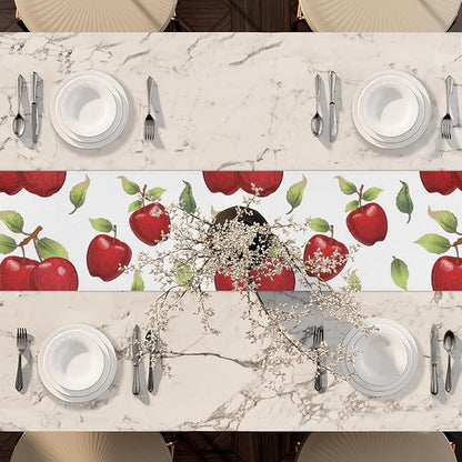 Apples Leaves Table Runners 108 Inches Long Table Runner Washable Kitchen Dining Tabletop Decor for Indoor Outdoor Party Wedding Dining Room Coffee Table Decoration 13x108 Inch
