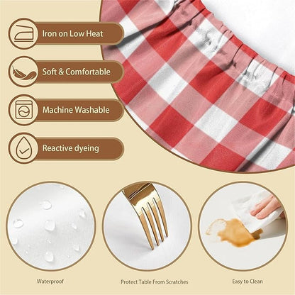Rectangle Table Cloth Cover Waterproof Elastic Fitted Polyester Fitted Tablecloths for 4 Foot Tables for Indoor,Picnic, Camping, Outdoor （48" x 30"，Red Grid）
