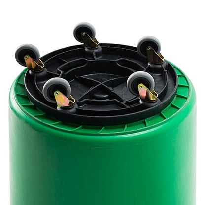 PRO&Family Commercial Round Trash Can with Lid and Dolly Rolling Waste Container, Ingredient Bin, Heavy-Duty Plastic, Anti-Static, Kitchen, Office, Outdoor Use (Green, 55 Gallon)