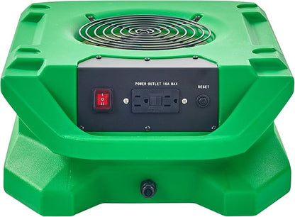 MOUNTO 1/4 HP 1200 CFM Low Profile Air Mover, 2-Speed Carpet Dryer Floor Fan with Dual GFCI Outlets, Stackable Lightweight Blower for Water Damage Restoration (Green)