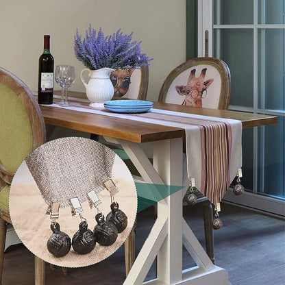 Sungmor Cast Iron Heavyweight Tablecloth Weights - 4 Pack Antique Dark Brown Round Clew Pendent Clips Weights Kit - Heavy Duty Table Cloth Cover Clamps for Home Garden Party Wedding Camping Picnic